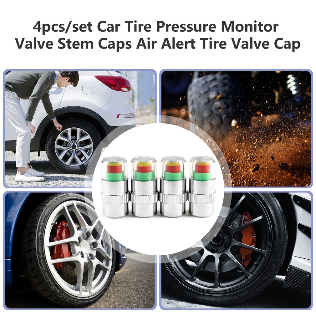 4Pcs/Set Car Tire Pressure Monitor Valve Stem Caps Air Alert Cap Sensor Light Indicator [Q/1]