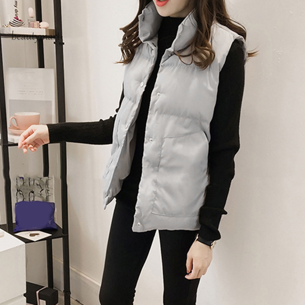Áo Khoác Phao Cotton Không Tay Màu Trơn Thời Trang Thu Đông Hàn Quốc beautymartm1 Cho Nữ