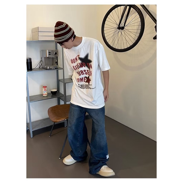 Áo Thun Ngắn Tay Dáng Rộng Thời Trang Âu Mỹ Retro Cá Tính Cho Nam