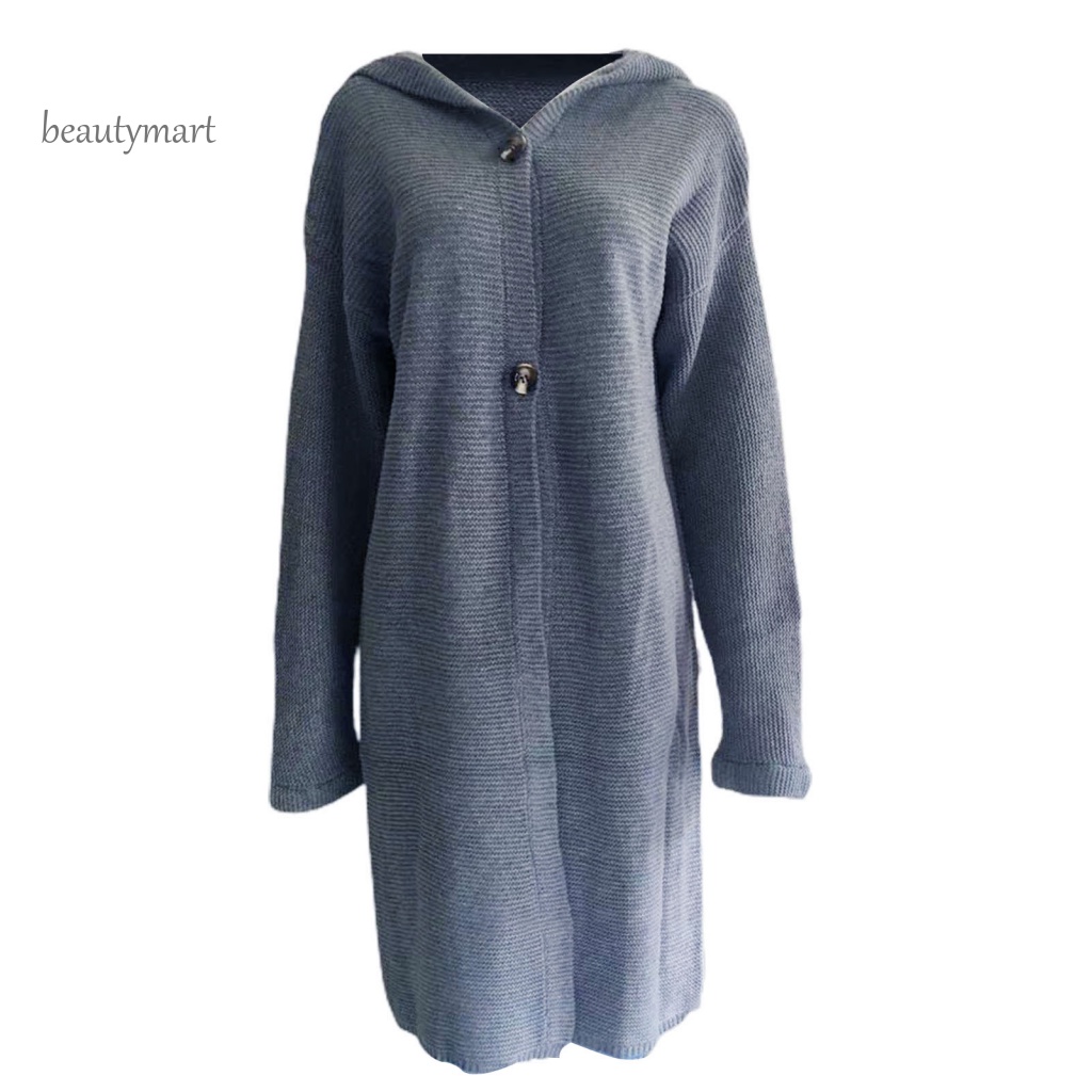 Áo Khoác Cardigan Dệt Kim Tay Dài Có Nón Phối Hai Hàng Nút Màu Sắc Trơn Thời Trang Thu Đông 1