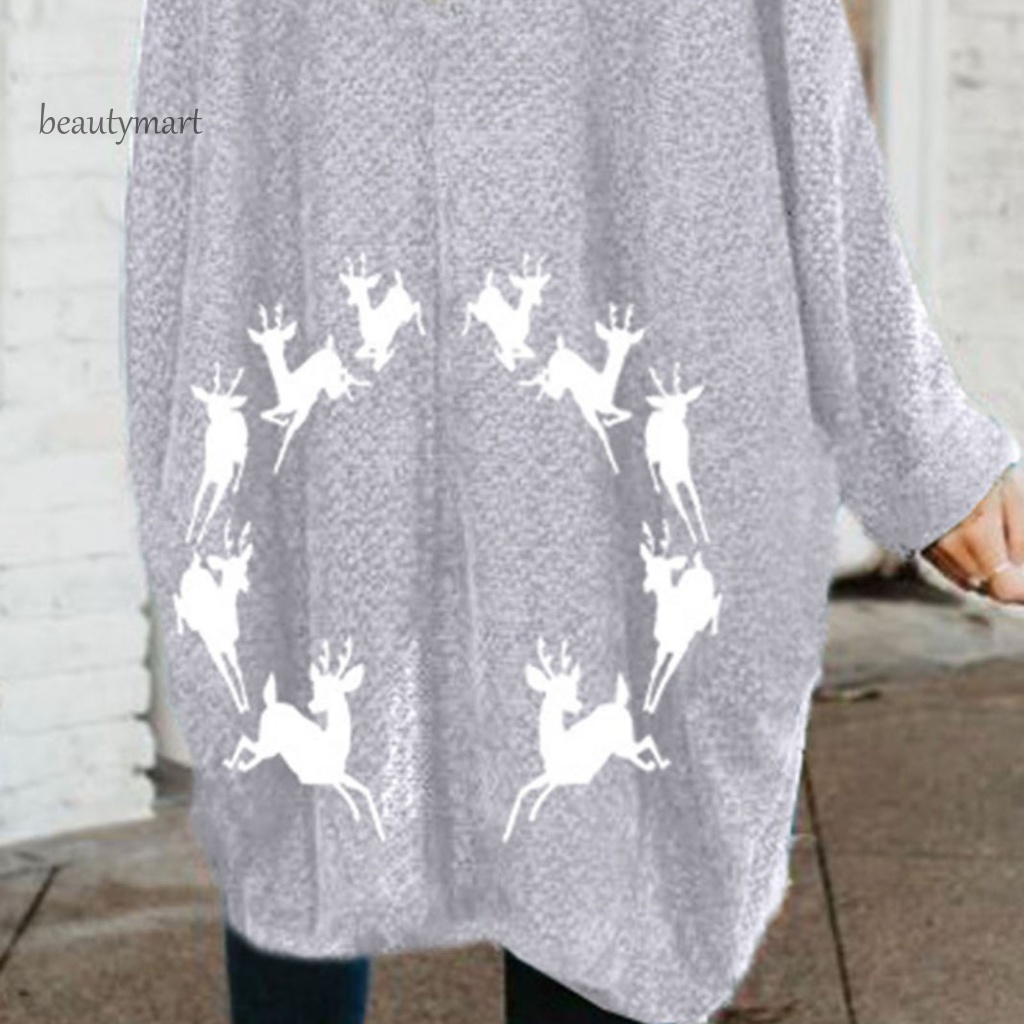 Áo Khoác Cardigan Dệt Kim Tay Dài Dạng Hở In Hình Tuần Lộc Giáng Sinh Đơn Giản beautymartm1