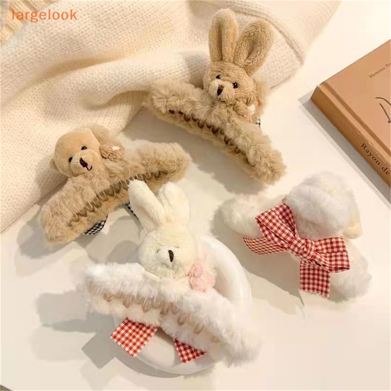 Kẹp Tóc Càng Cua Đính Nơ / Gấu / Thỏ Hoạt Hình Nhồi Bông Phong Cách Hàn Quốc Dễ Thương Cho Nữ