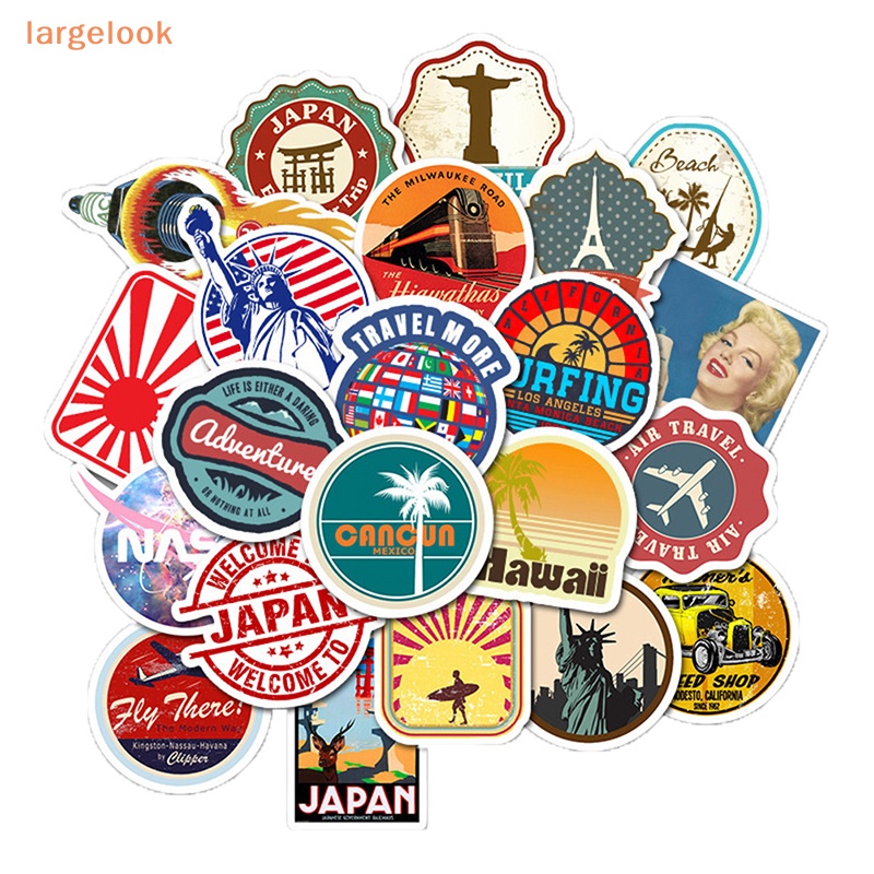 Set 50 Miếng Dán Hình Bản Đồ Thành Phố Bằng PVC Chống Nước Trang Trí Đàn Ghita