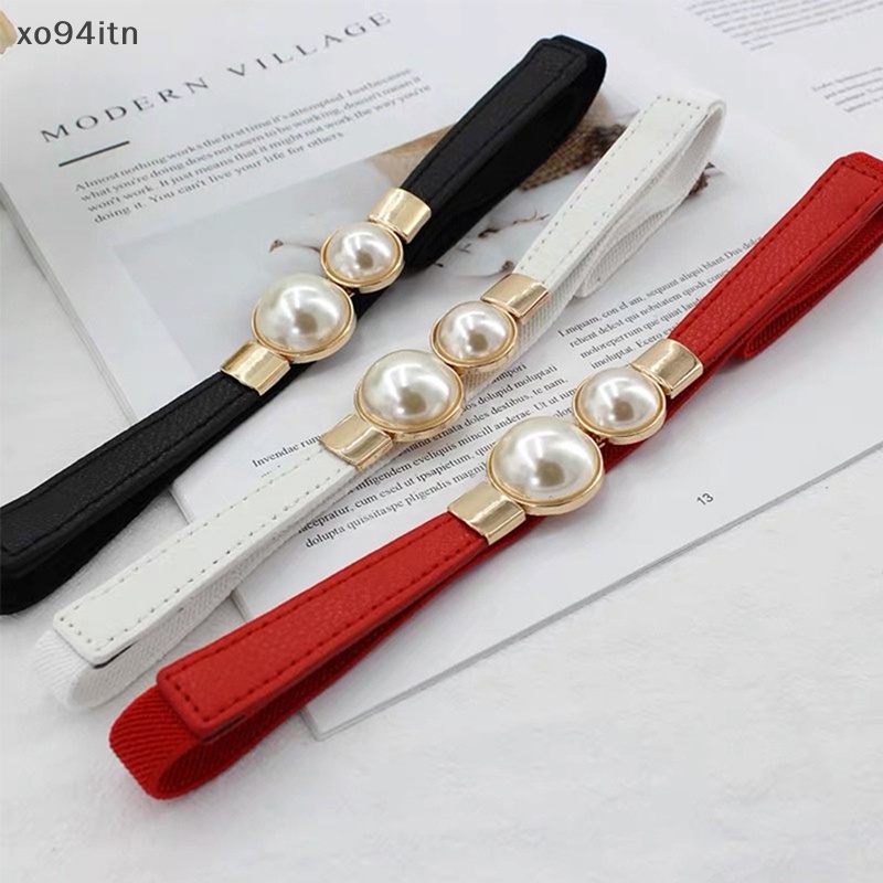 Thắt Lưng Da PU Khóa Ngọc Trai Co Giãn Thời Trang