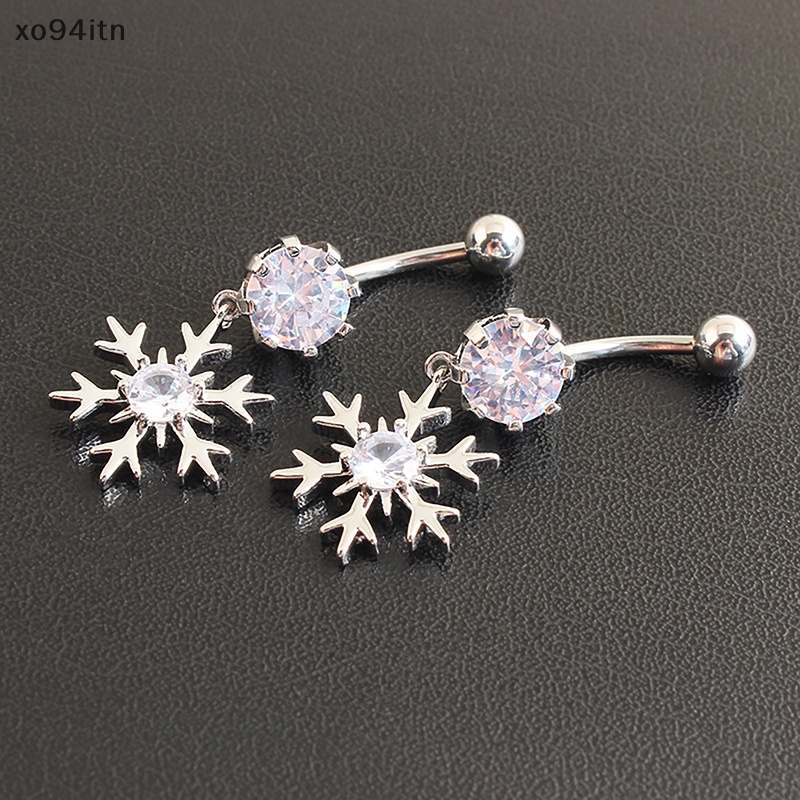 Khuyên Rốn Bằng Thép Không Gỉ Đính Đá Zircon Hình Bông Tuyết Màu Hồng Và Trắng