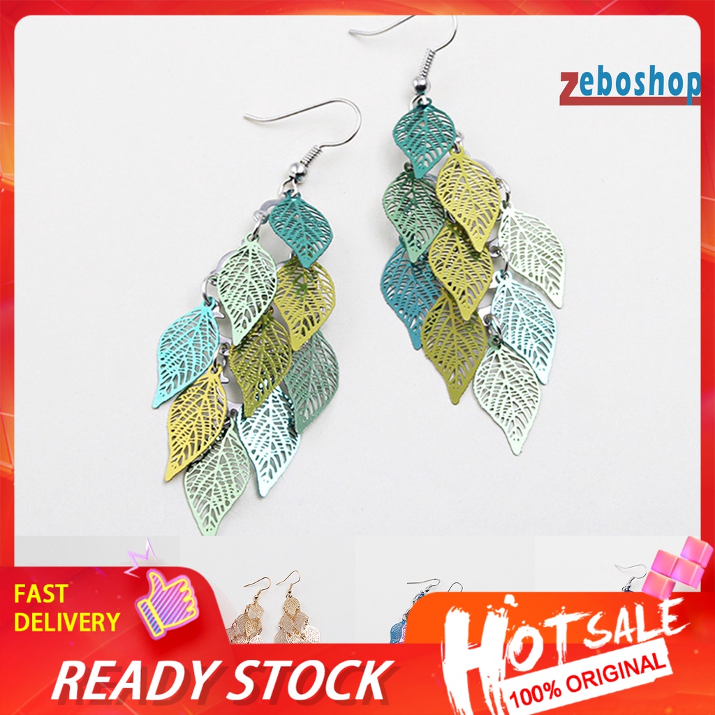 1 Đôi Bông Tai Dáng Dài Hình Chiếc Lá Sáng Tạo Cho Nữ