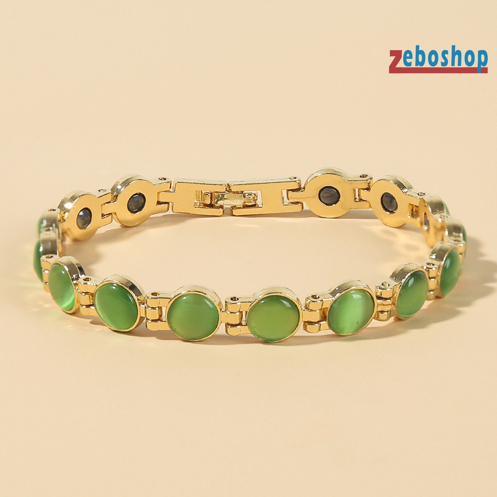 Zeboshop Vòng Tay Mạ Vàng Đính Đá Mắt Mèo Giảm Mệt Mỏi Thời Trang Hàng Ngày