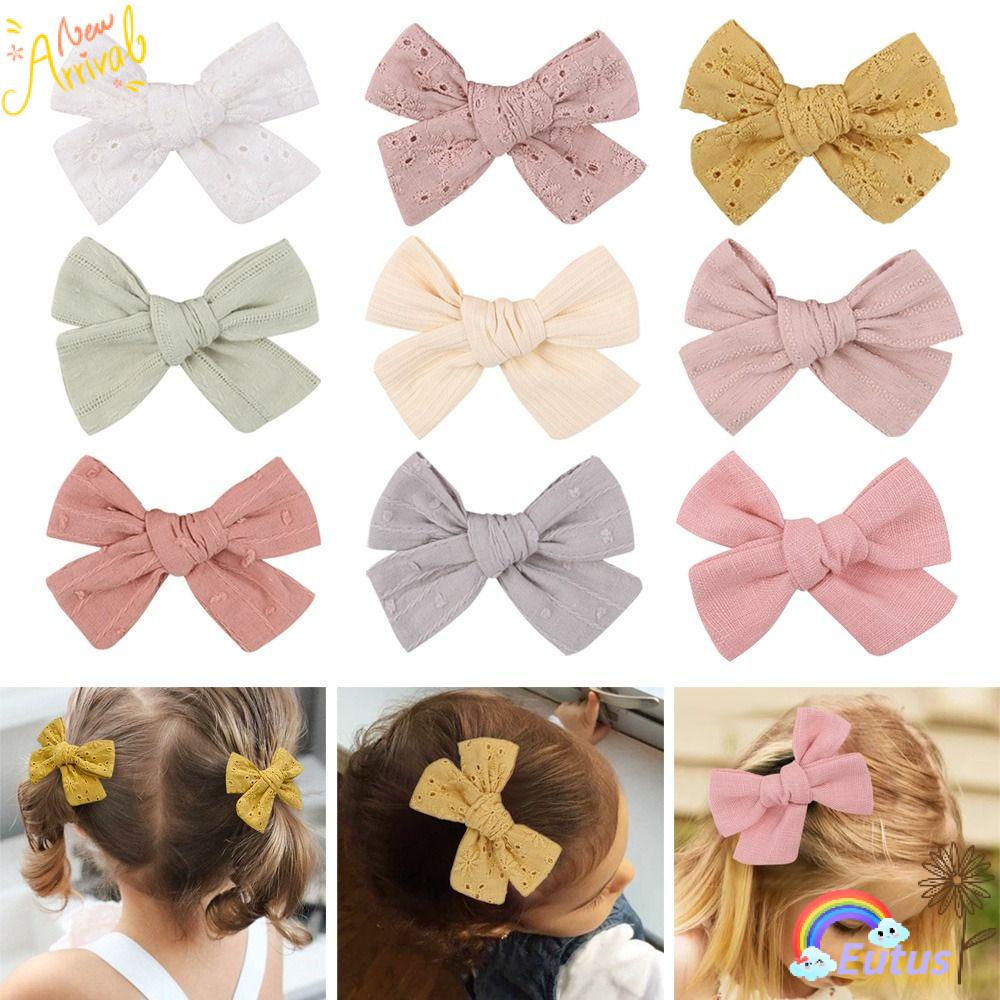 Set 2 Cặp Kẹp Tóc Ruy Băng Màu Trơn Dễ Thương