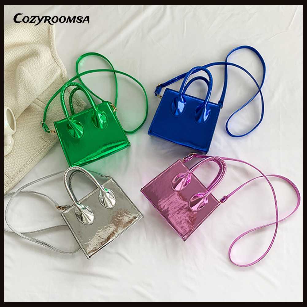 Túi Đeo Chéo Hình Vuông Nhỏ Màu Trơn Lấp Lánh Thời Trang Cho Nữ