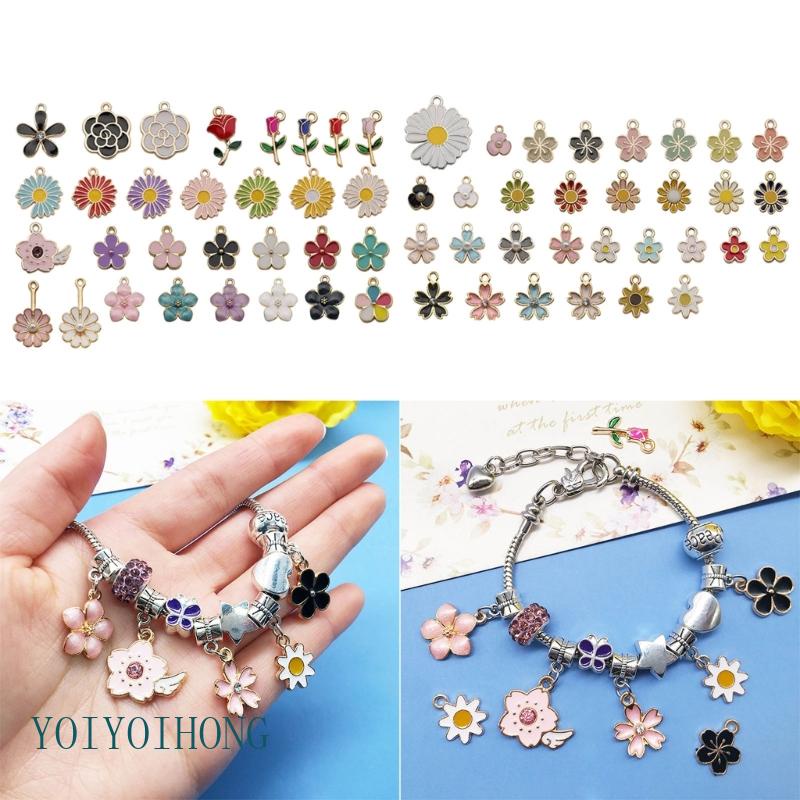 Bộ 60 Mặt Dây Chuyền Hợp Kim Hỗn Hợp Hình Bông Hoa Thả Dầu Làm Trang Sức DIY