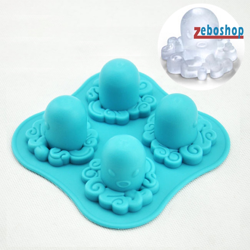Khuôn Silicone Làm Đá Viên 4 Ngăn Hình Bạch Tuộc