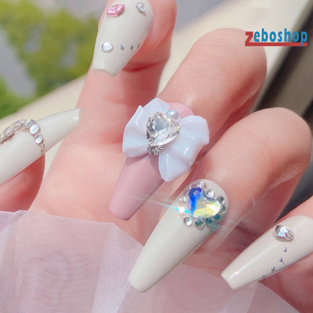 Set 10 Phụ Kiện Đính Đá Trang Trí Móng Tay Hình Nơ / Trái Tim Xinh Xắn