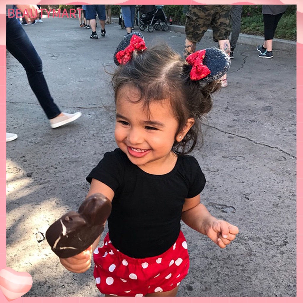 1 Cặp Kẹp Tóc Giả Da Hình Tai Chuột Đính Kim Sa Lấp Lánh Cho Bé Gái