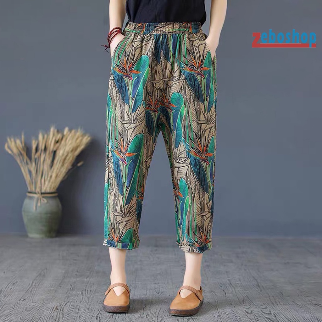 Zeboshop Quần Dài In Họa Tiết Dân Tộc Cổ Điển Thân Thiện Với Da Dài Qua Gối Cho Nữ Dating