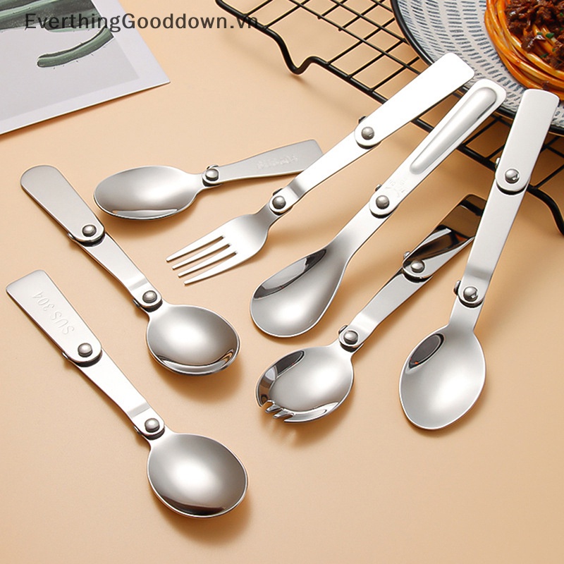 Everthinggooddown Muỗng Nĩa Ăn Uống Ba Khúc Bằng Thép Không Gỉ 304 Nhỏ Gọn Sáng Tạo Dùng Khi Đi Du Lịch vn