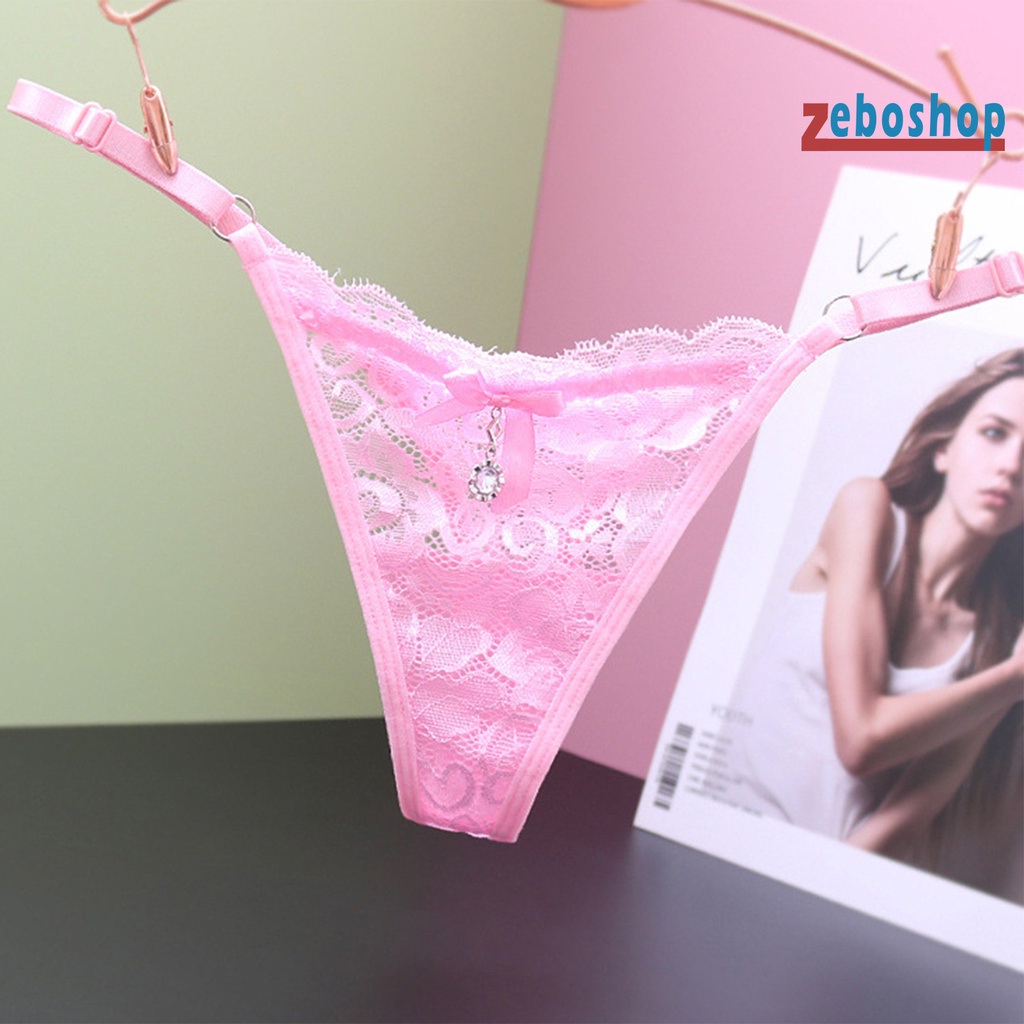 Zeboshop Quần Lót Lọt Khe Dây Eo Thấp Phối Ren Màu Trơn Co Giãn Một Kích Thước Có Thể Điều Chỉnh Cho Nữ Mặc Trong Nhà