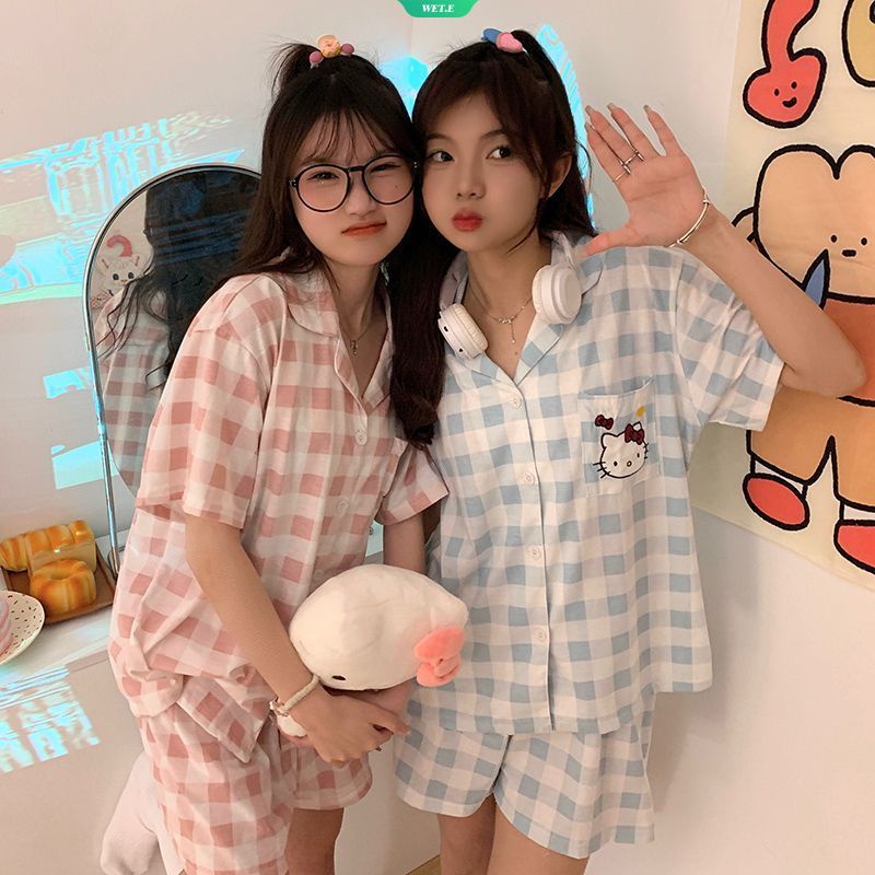 SANRIO Bộ Đồ Ngủ Ngắn Tay Họa Tiết Hello Kitty Phong Cách Nhật Bản 2023 Cho Nữ
