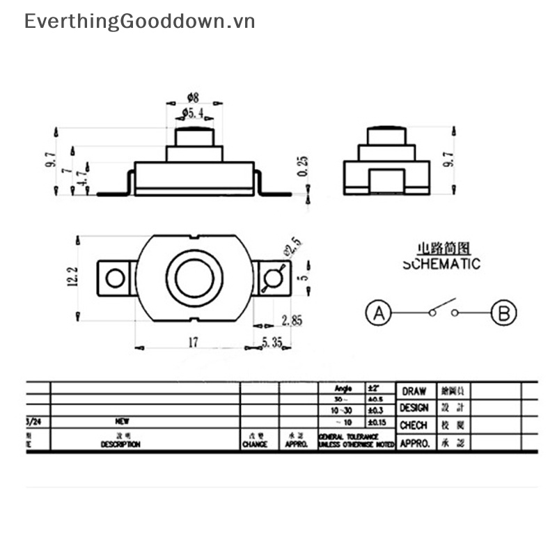 Everthinggooddown Công Tắc Nút Đèn Pin 1712KD 17 * 12 * 9.5mm vn