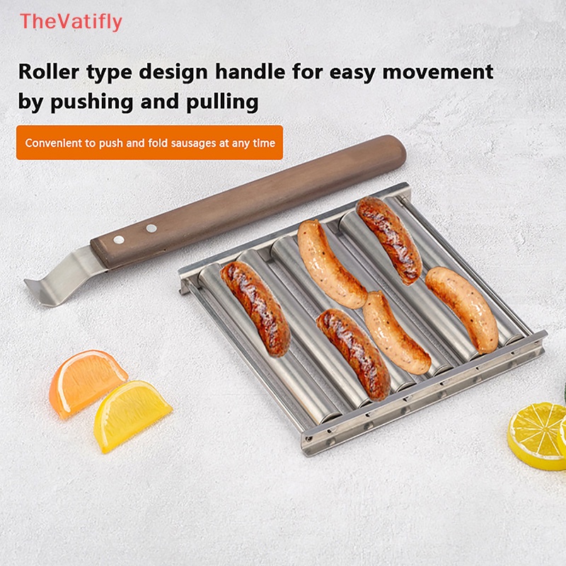 [TheVatifly] Dụng Cụ Con Lăn Nướng Thịt HOT Dog Cán Gỗ Cực Dài