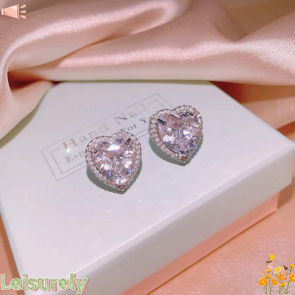 Bông Tai Mạ Bạc 925 Hình Trái Tim Sang Trọng Lãng Mạn Cho Nữ