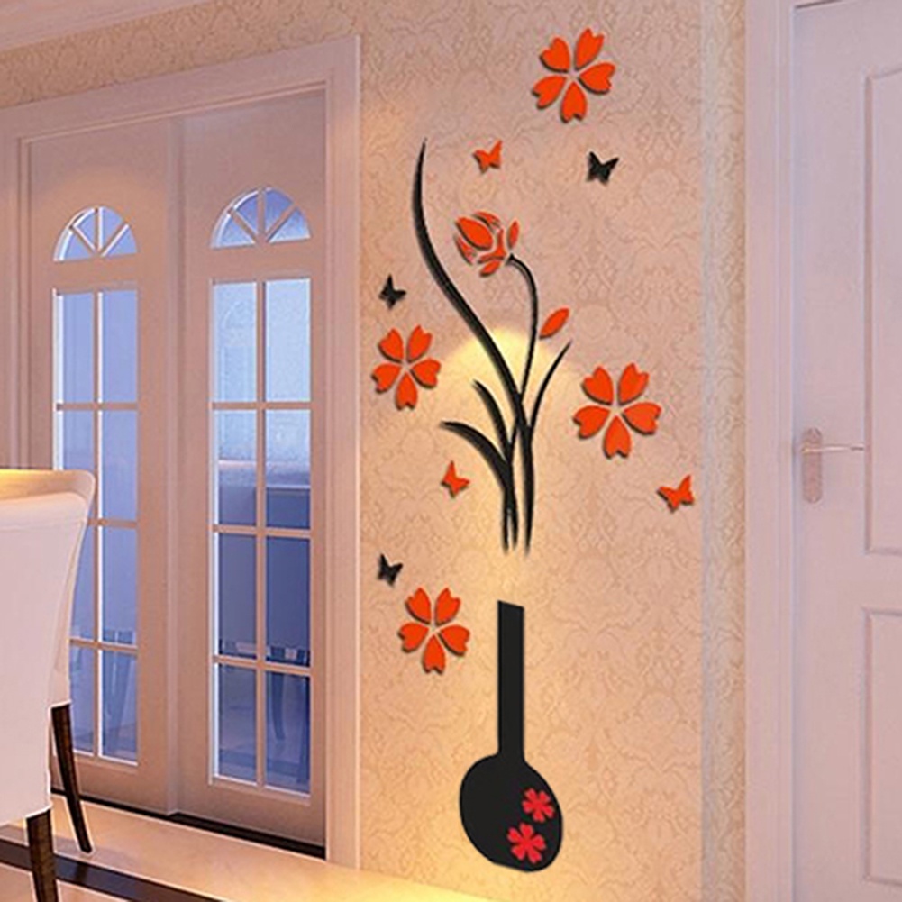Miếng Dán Tường Hình Lọ Hoa 3D Trang Trí Phòng Khách DIY