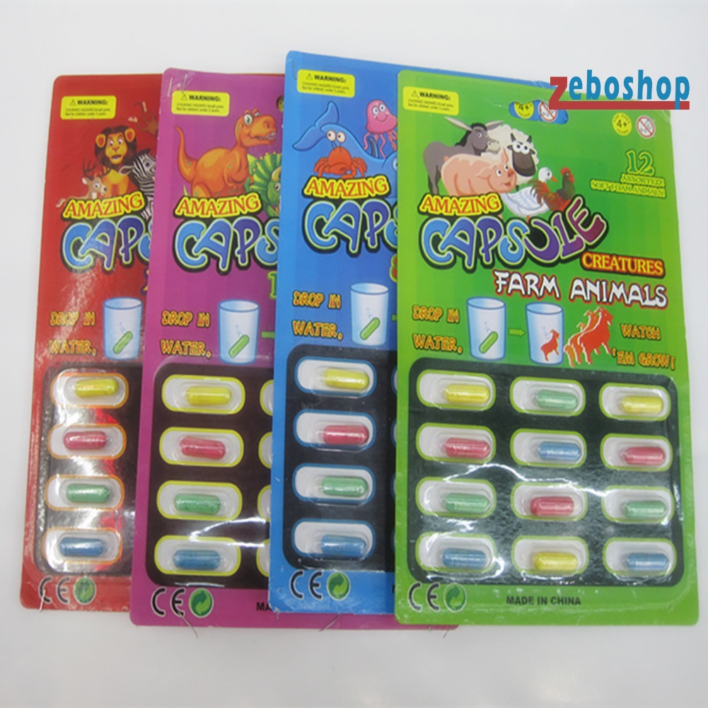 Set 12 Đồ Chơi Viên Nén Nước Hình Động Vật Bằng Xốp Có Thể Mở Rộng Hỗ Trợ Giáo Dục Bé