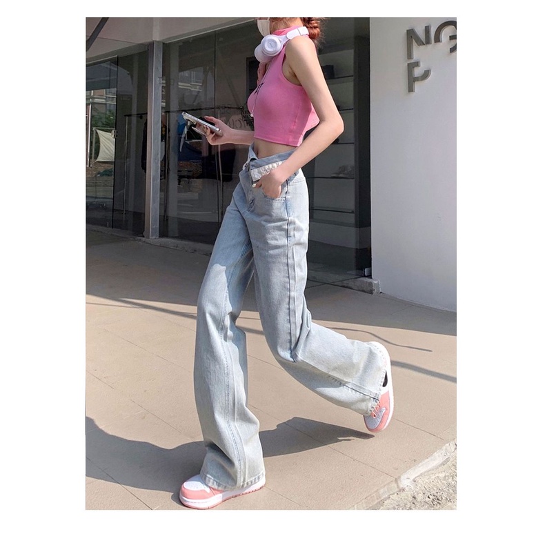 [LININ] Quần Denim Ống Rộng Lưng Cao Phong Cách Mới Cho Nữ