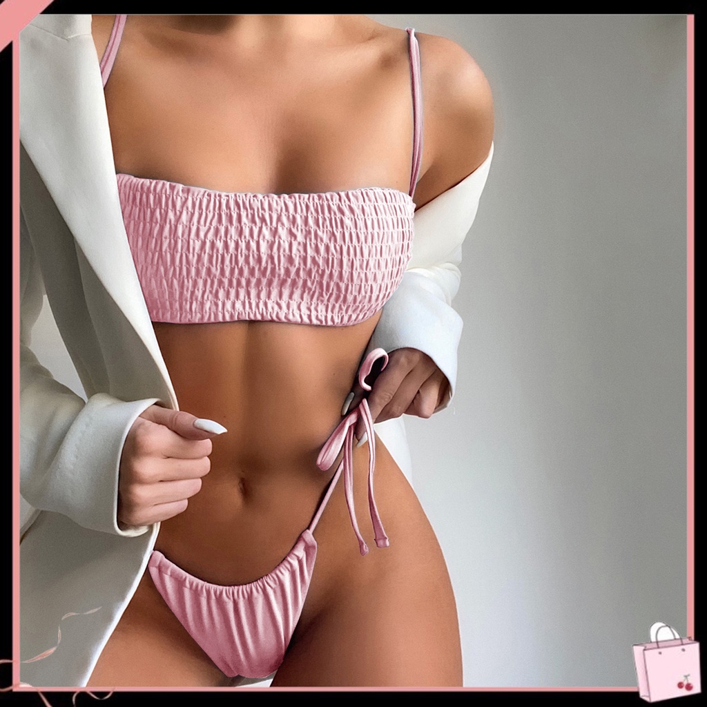 {Soltweter} Bộ Đồ Bơi Bikini Hai Mảnh Có Đệm Ngực Xếp Ly Cắt Cao Cho Các Hoạt Động Nước