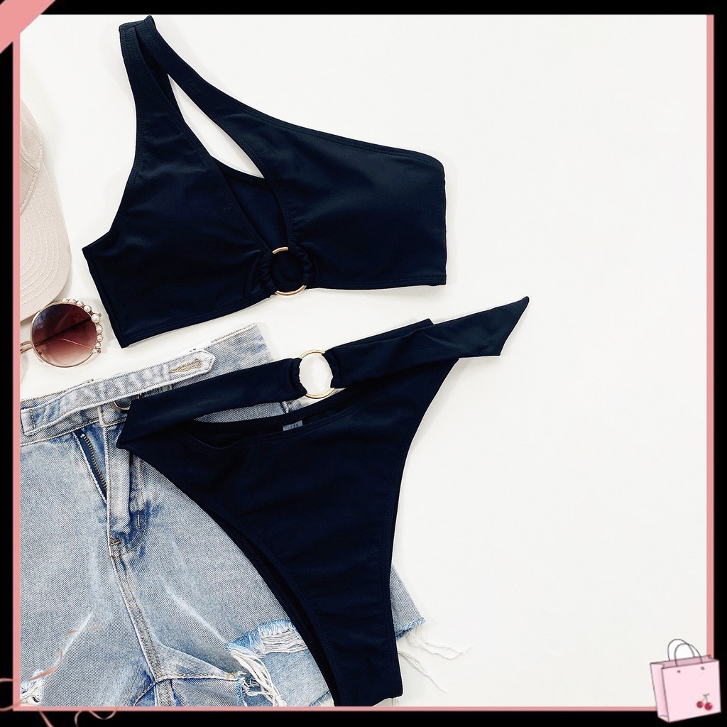 Bộ Đồ Bơi 2 Mảnh Hở Vai Màu Trơn Thời Trang Mùa Hè Cho Nữ