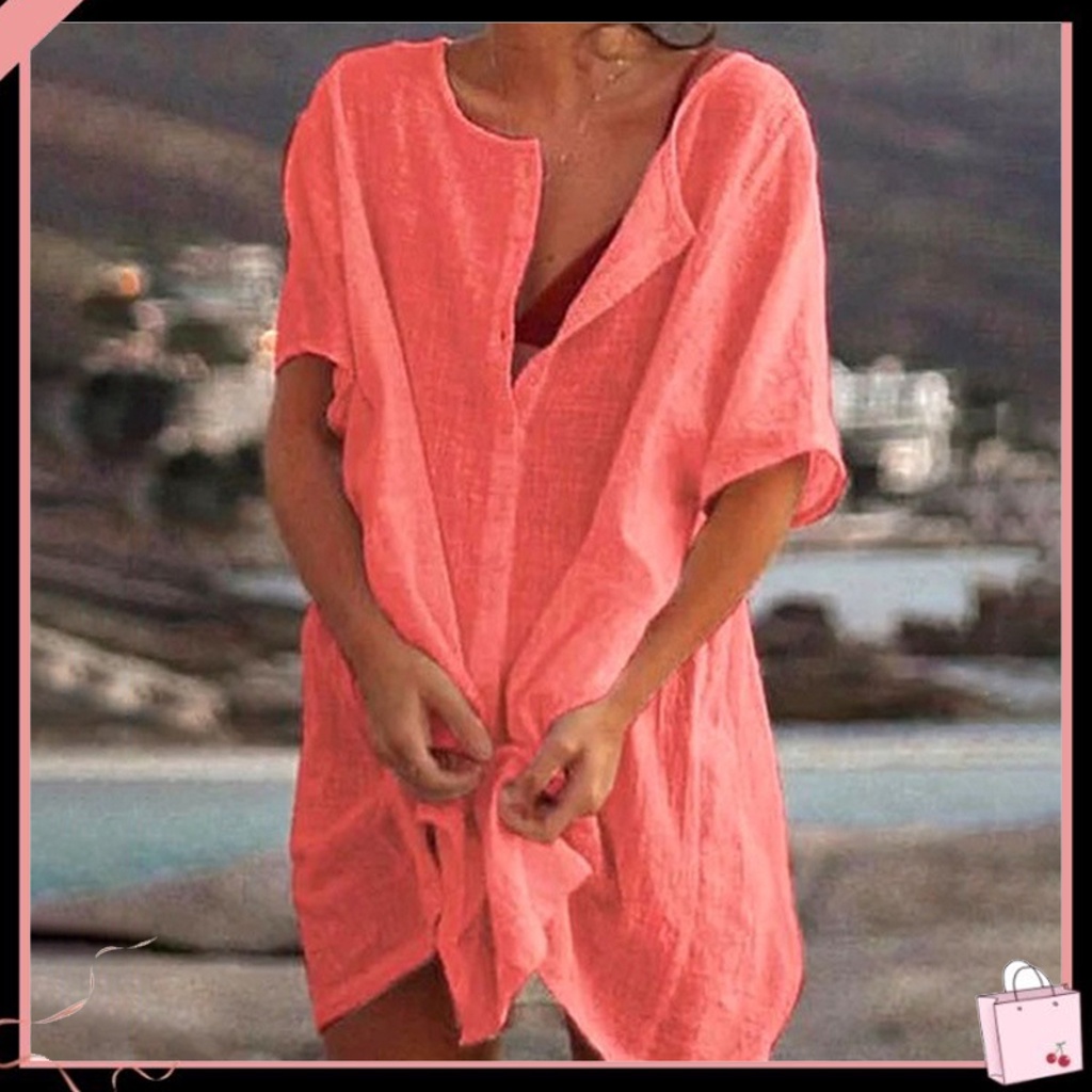 {Soltweter} Áo Khoác Ngoài Bikini Màu Trơn Một Hàng Nút Cá Tính Bảo Vệ Chống Nắng Đi Biển Cho Nữ