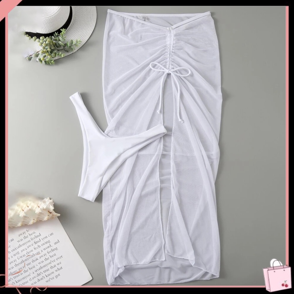 Chân Váy Bơi Dạng Váy Lưới Dây Rút Màu Trơn Nhìn Thấy Trọng Lượng Nhẹ