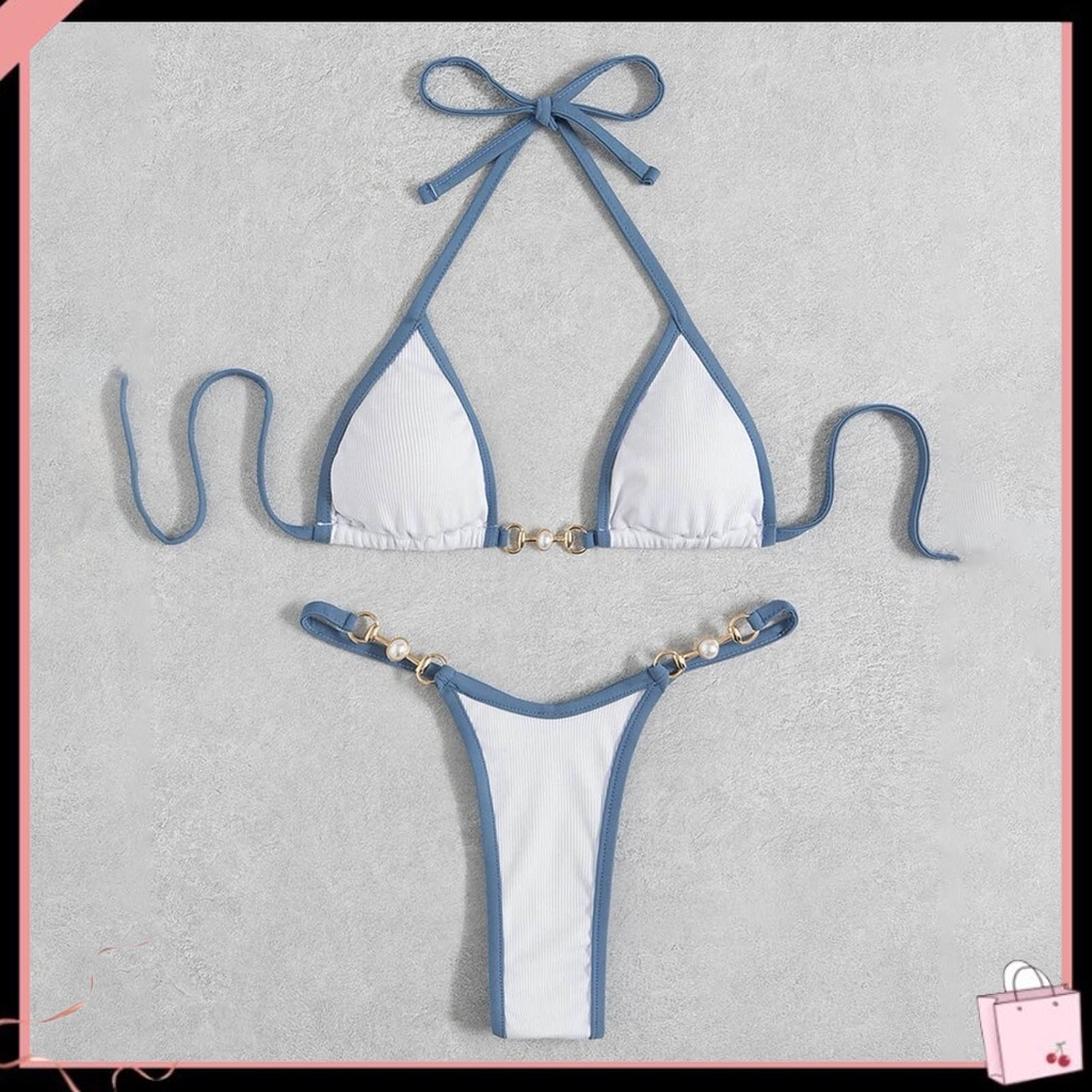 Bộ Bikini 2 Mảnh Không Tay Đính Ngọc Trai Giả Gợi Cảm Cho Nữ