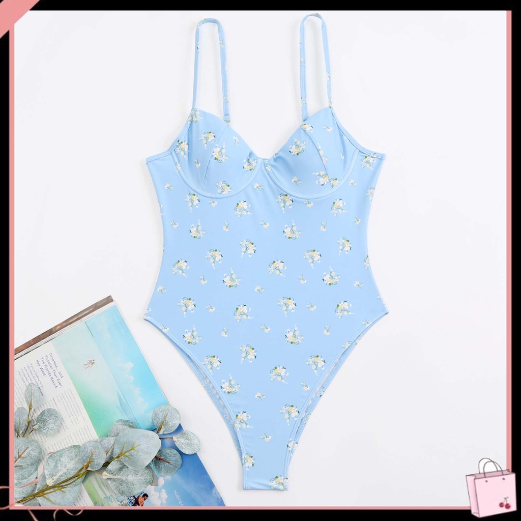 Bộ Đồ Bơi Liền Thân Hai Dây In Hoa Khô Nhanh Hở Lưng Cho Nữ