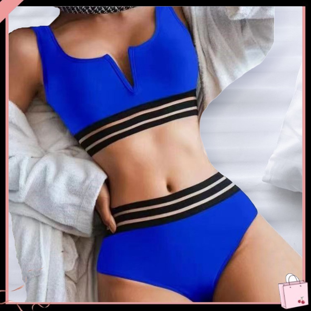 Bộ Bikini Hai Mảnh Màu Sắc Lưng Cao Cổ Chữ V Có Mút Nâng Ngực Cho Nữ