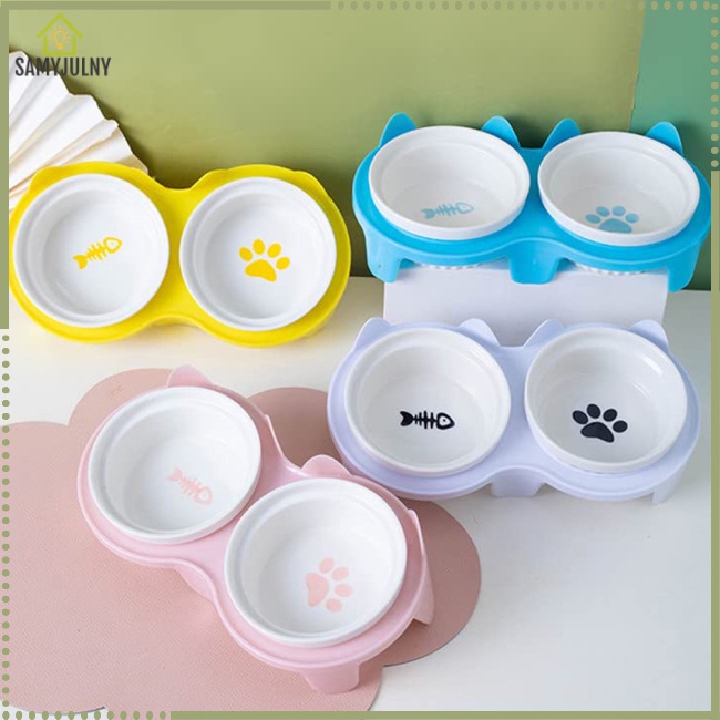 Bát Đôi Dung Tích Lớn 300ml Bằng Sứ Chống Trượt In Họa Tiết Mèo