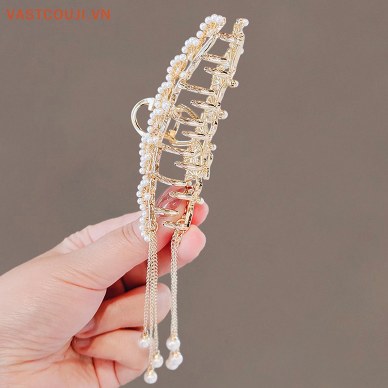 Kẹp Tóc Kim Loại Đính Đá Ngọc Trai Phong Cách Retro Cho Nữ