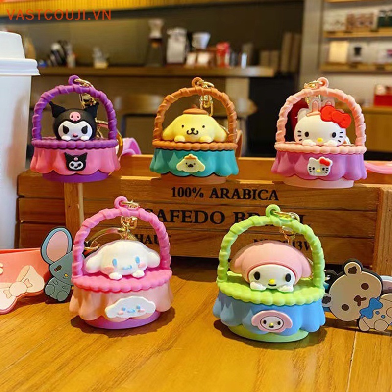 SANRIO Móc Khóa Hình Giỏ Hoa Gắn Búp Bê Melody Cinnamoroll Dễ Thương