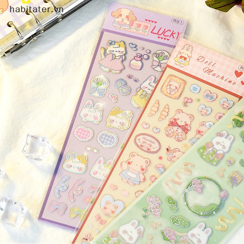 Set 2 Tấm Sticker Họa Tiết Hoạt Hình Lấp Lánh Chống Thấm Nước Trang Trí Sổ Tay