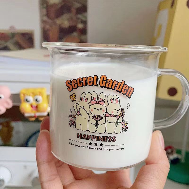 Cốc Thủy Tinh Uống Cà Phê Có Tay Cầm Chịu Nhiệt Độ Cao In Hình Cậu Bé Bút Chì