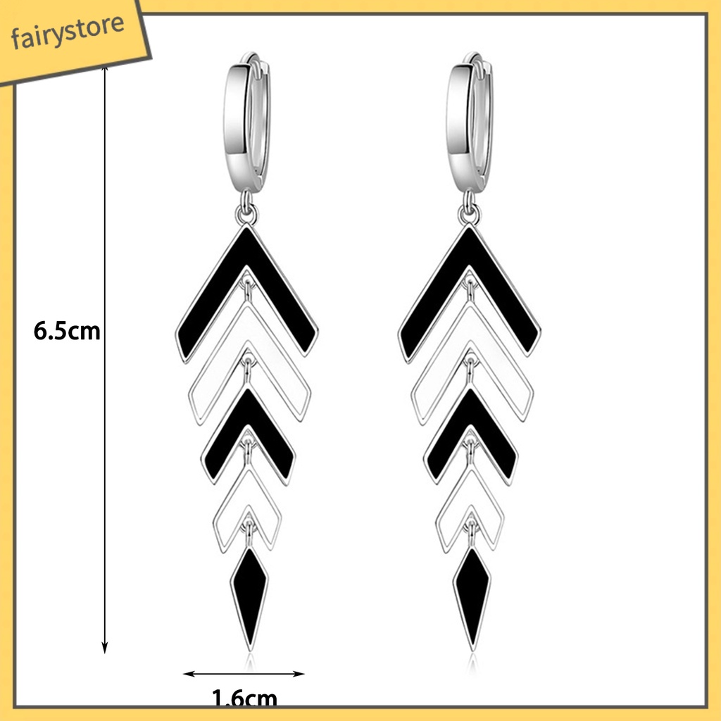 1 Đôi Bông Tai Hình Học Dáng Dài Màu Trắng Đen Phong Cách Retro