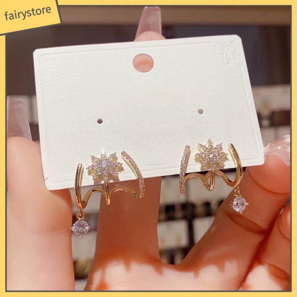 1 Đôi Bông Tai 3 Hàng Đính Đá Không Gây Dị Ứng Thời Trang Dành Cho Nữ