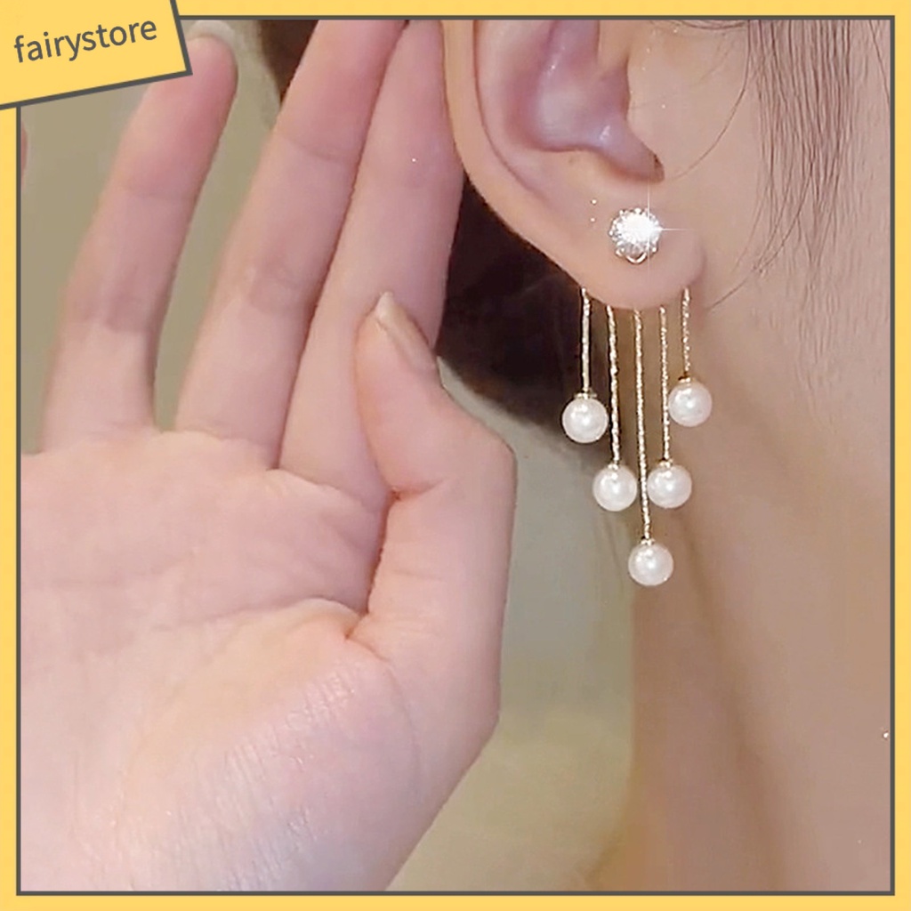 1 Đôi Bông Tai Ngọc Trai Giả Dáng Dài Lấp Lánh Cho Đám Cưới