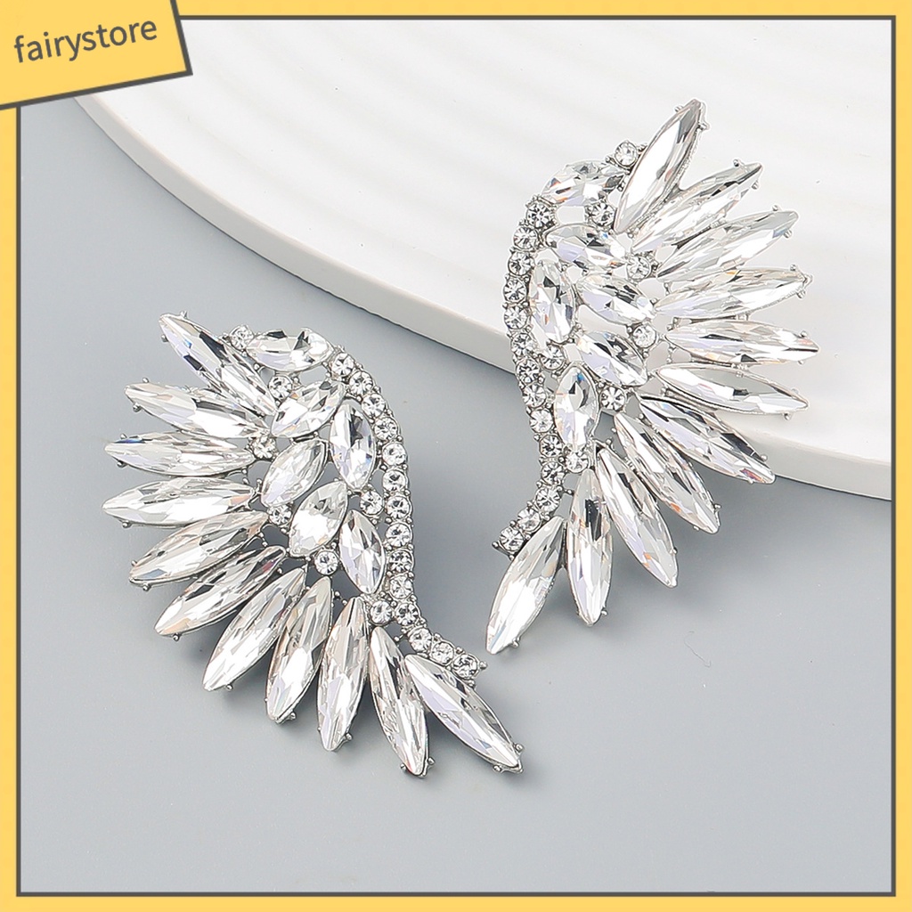 1 Đôi Bông Tai Hình Cánh Thiên Thần Đính Đá Phong Cách Âu Mỹ
