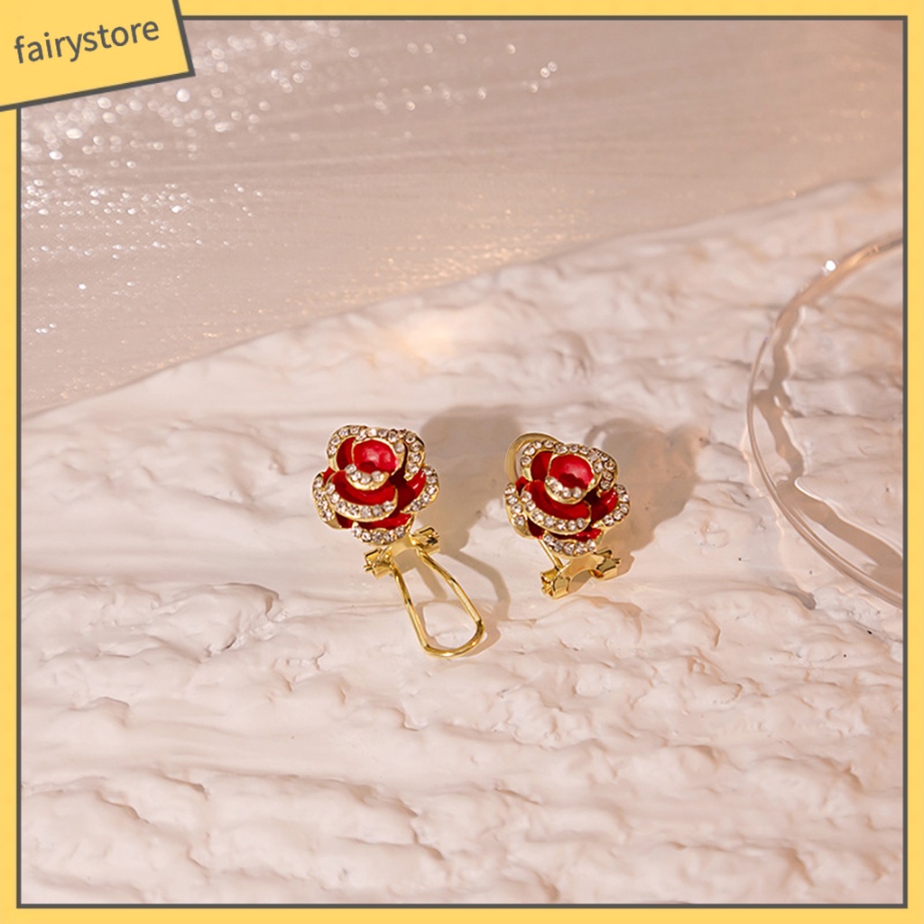 1 Đôi Bông Tai Hình Hoa Hồng Bằng Hợp Kim Phong Cách Vintage Thanh Lịch Thời Trang