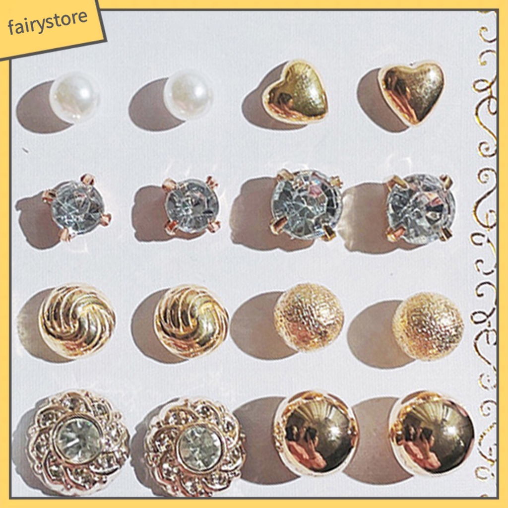 Set 12 Đôi Bông Tai Xỏ Hạt Ngọc Trai Giả Phong Cách Hàn Quốc