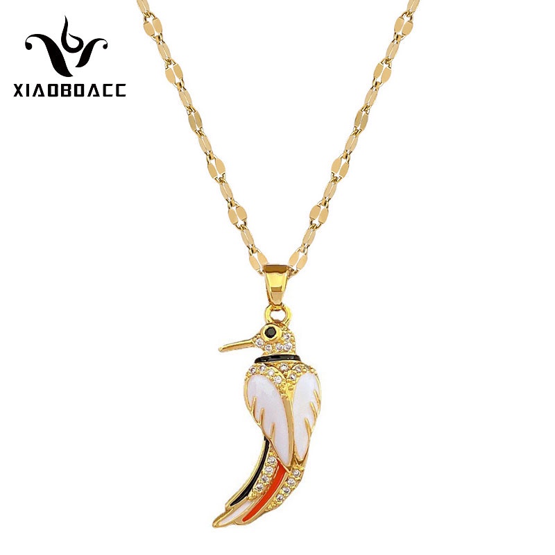 XiaoboACC Dây Chuyền Thép Titan Mặt Hình Chim Gõ Kiến Đính Đá Zircon Dầu Cho Nữ