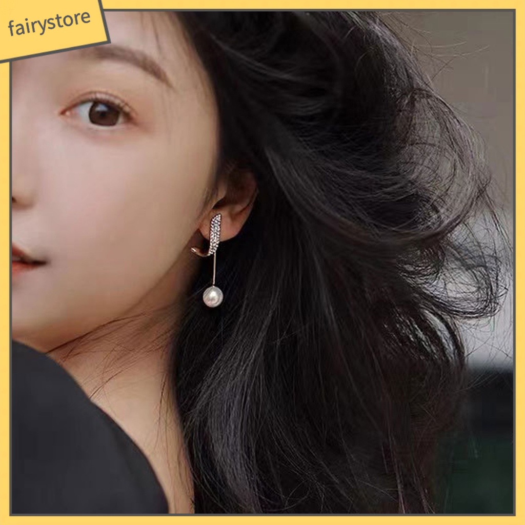 1 Đôi Bông Tai Đính Đá Ngọc Trai Giả Sang Trọng