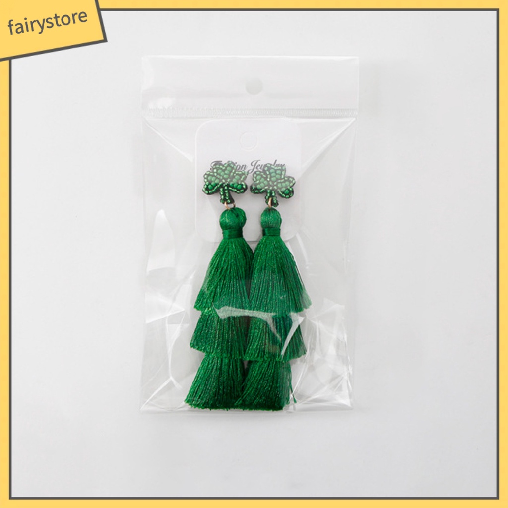 [FRO] 1 Đôi Bông Tai Lủng Lẳng Xỏ Hạt Hình Học Cá Tính Bắt Mắt Không Khí Thả Vào Lễ Hội Màu Xanh Lá Cây Nhỏ Gọn Làm Quà Tặ