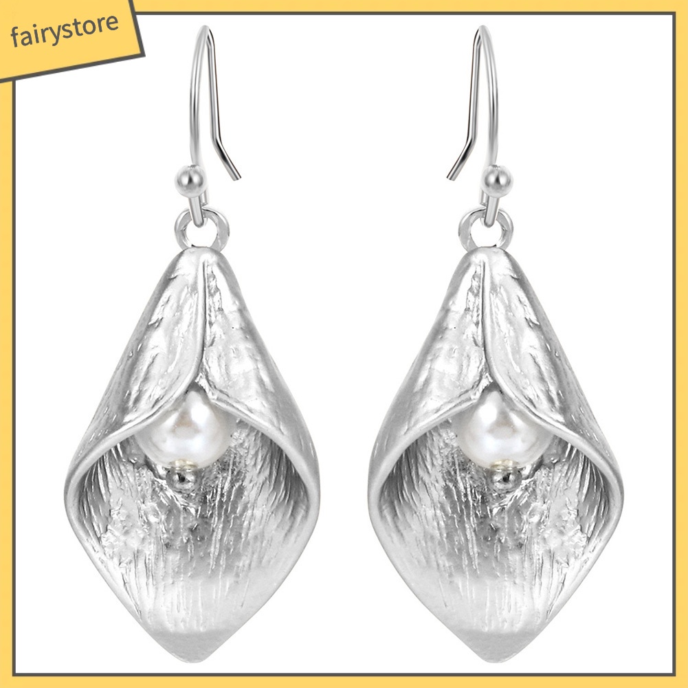 Bông Tai Móc Treo Hình Hoa Lily Đính Ngọc Trai Giả Cho Nữ