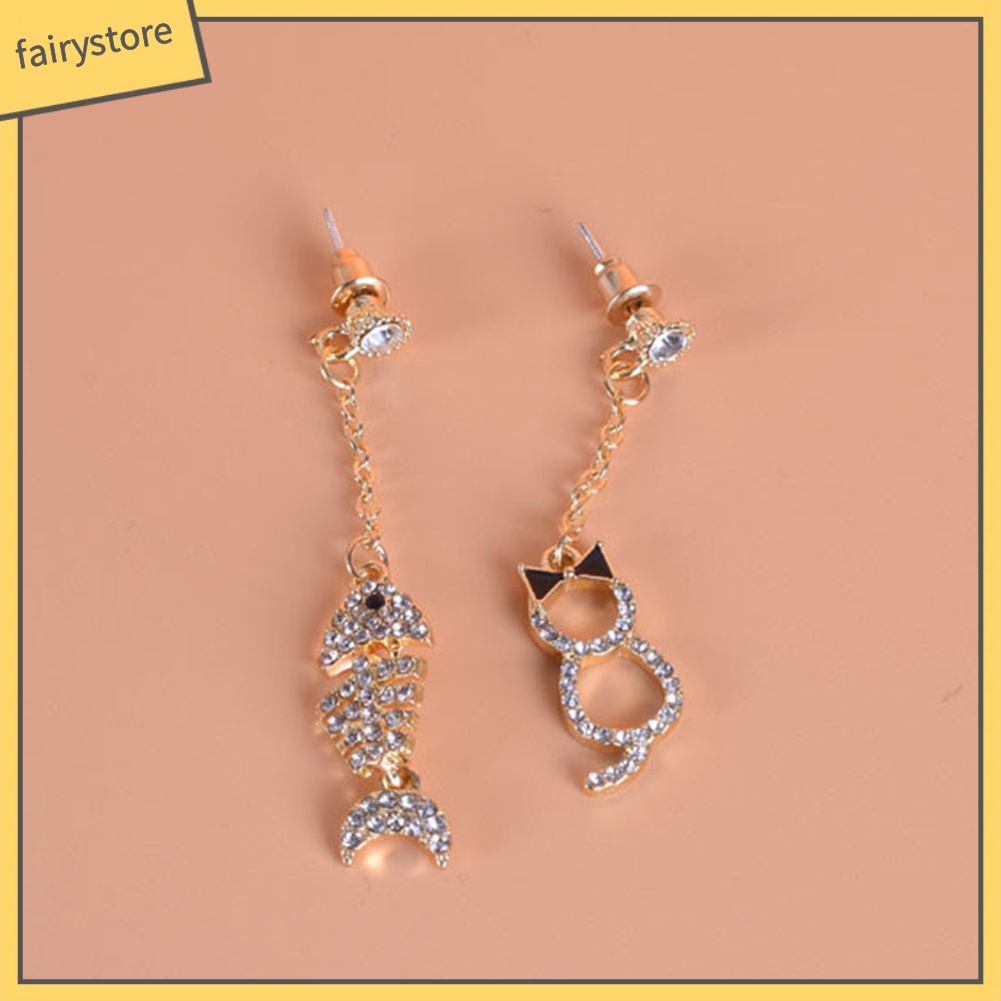 Bông Tai Dáng Dài Hình Xương Cá / Mèo Thời Trang Dự Tiệc Cho Nữ